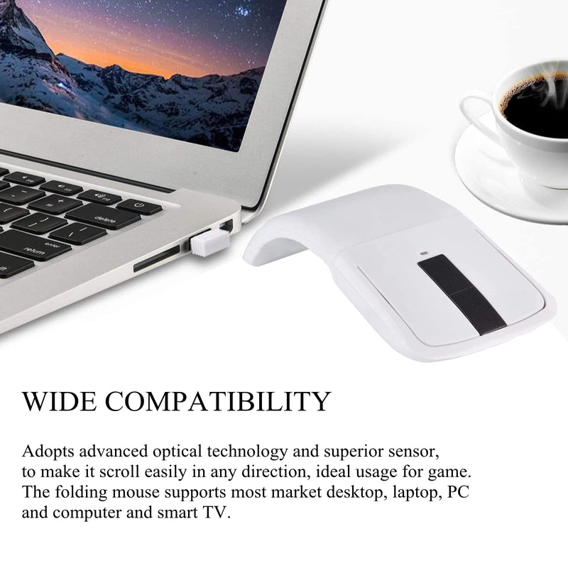 [Australia - AusPower] - 143 Wireless Mouse Folding Mouse Touch Mouse USB Mouse for Microsoft Mouse, Photoelectricity + Touch Scroll, Arc Mouse Mice with USB Receiver for PC/Laptop/MacBook/Smart TV(White) 