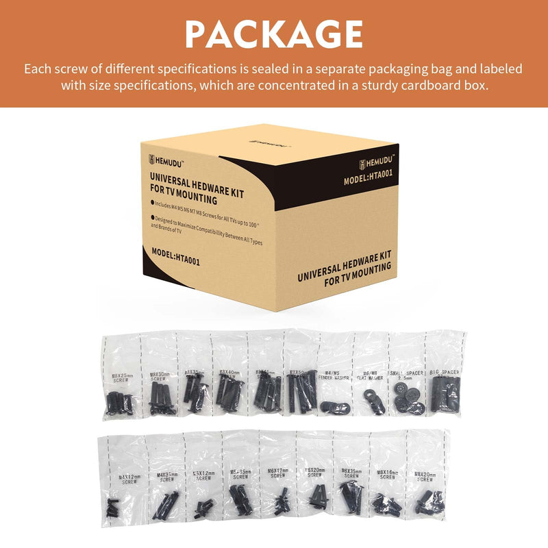 [Australia - AusPower] - Universal TV Installation Hardware Kit Includes M4 M5 M6 M8 TV Sets Screws and Spacers for Most TVs Up to 80" HTA001 Screw PACKAGE 