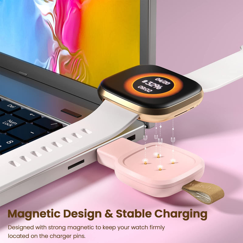 [Australia - AusPower] - LVFAN Charger for Fitbit Sense & Fitbit Versa 3, Portable Cordless Magnetic USB Charger Dock - Travel Charger Replacement for Fitbit Sense/Fitbit Versa 3 Smartwatch - 2 Pack (Pink) Pink 