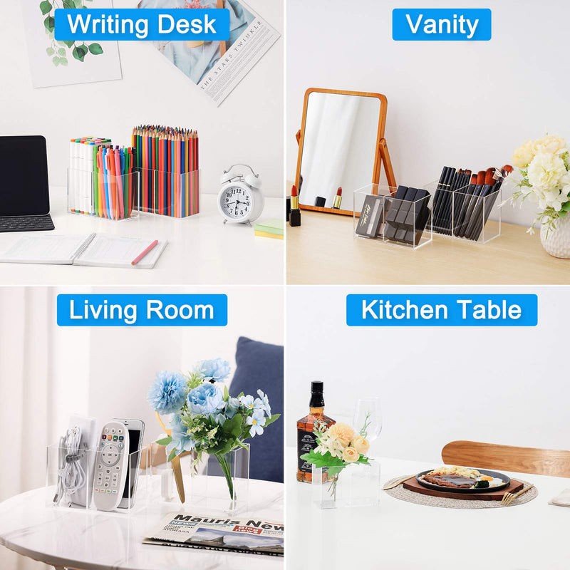 [Australia - AusPower] - Vitviti Acrylic Pen Holder, Clear Desk Organizer, Pencil Cup Holder for Desk with 4 Compartments, Desktop Stationery Organizer for Home/Office Storage/School/Art Supply, Set of 2 Clear C 