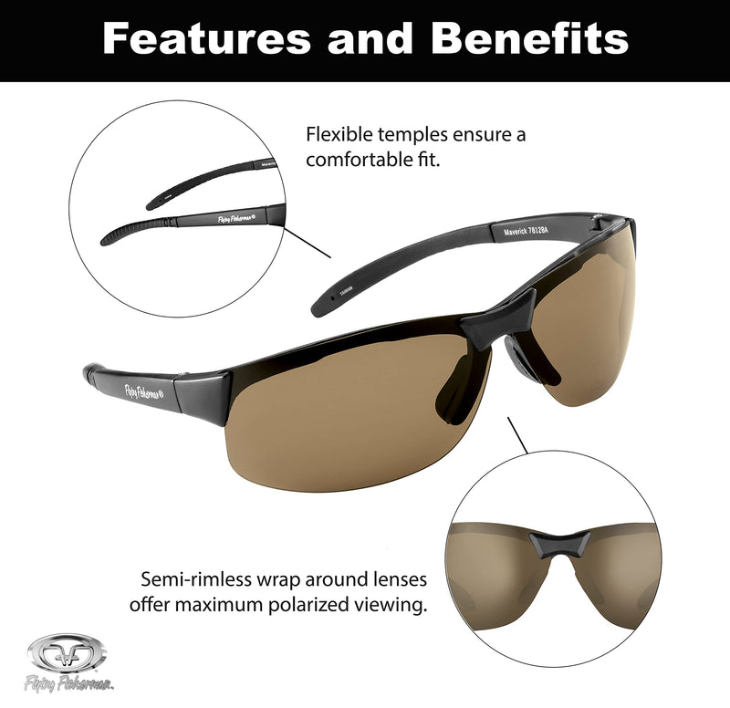[Australia - AusPower] - Flying Fisherman Maverick Polarized Sunglasses with AcuTint UV Blocker for Fishing and Outdoor Sports Matte Black Frames/Amber Lenses 