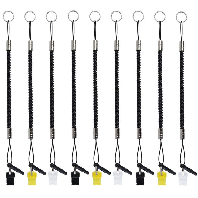 [Australia - AusPower] - XRONG Stylus Tether 10 Pack of Detachable Elastic Coil Lanyards/Tether Strings with 3.5mm earphone jack for Stylus Touch Pens Black 