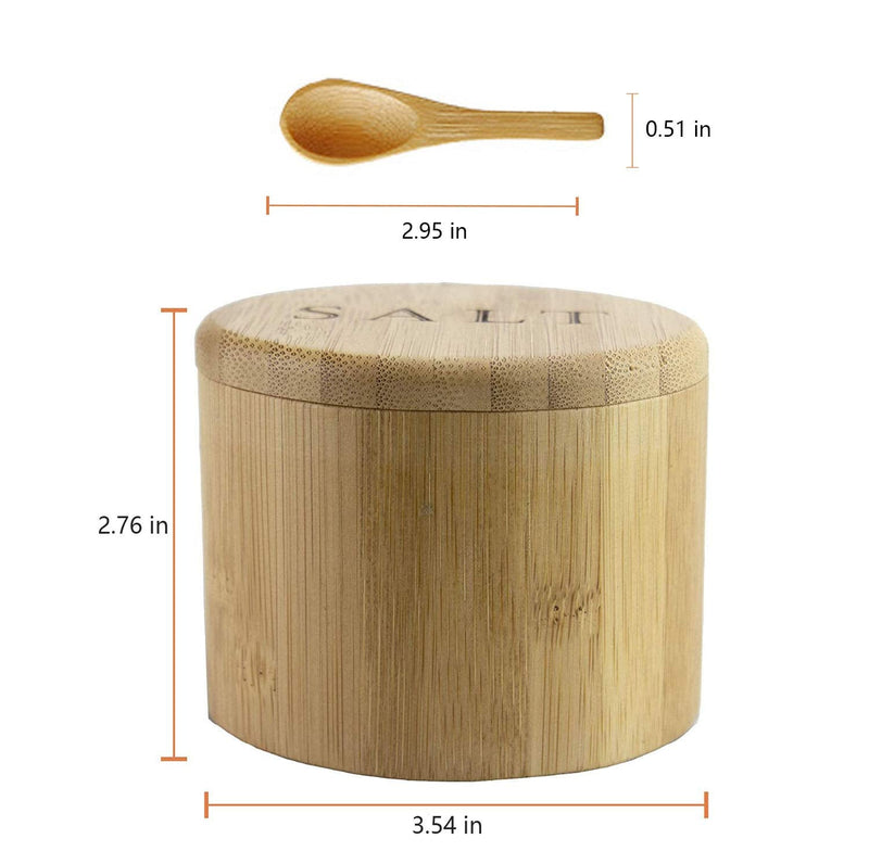 [Australia - AusPower] - Salt Cellar, Bamboo Salt Box, Salt Container With Spoon, Salt Holder With Lid, Salt Shaker, Cumin and Pepper Bowl with Magnetic Swivel Lid (1 box with engraved "Salt")… ("SALT" engraved) "SALT" engraved 