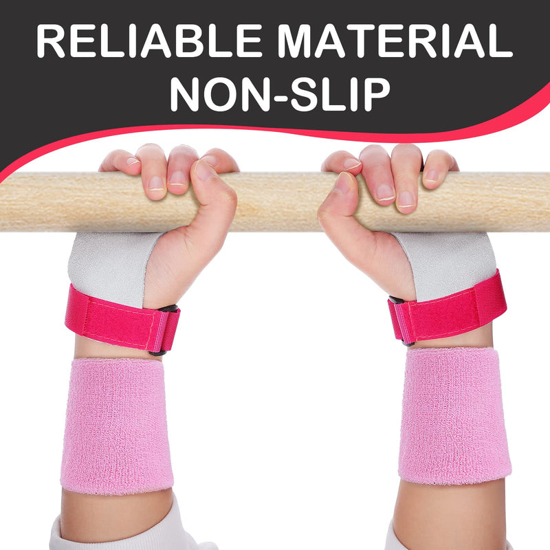 [Australia - AusPower] - Civaner 4 Pieces Gymnastics Grips Pink Gymnastic Hand Grips Athletic Pink Wrist Bands Terry Cloth Sweat Bands Girls Sports Accessories for Kids Basketball Tennis Football Baseball 
