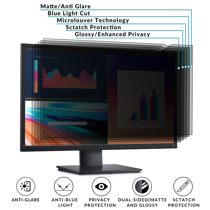 [Australia - AusPower] - 22 inch Computer Privacy Screen Filter - Compatible 16:10 Aspect Ratio Widescreen Monitor - Blue Light Filter - Anti-Glare & Anti-Scratch Protector Film (22" Widescreen (16:10)) 22" Widescreen (16:10 ) 
