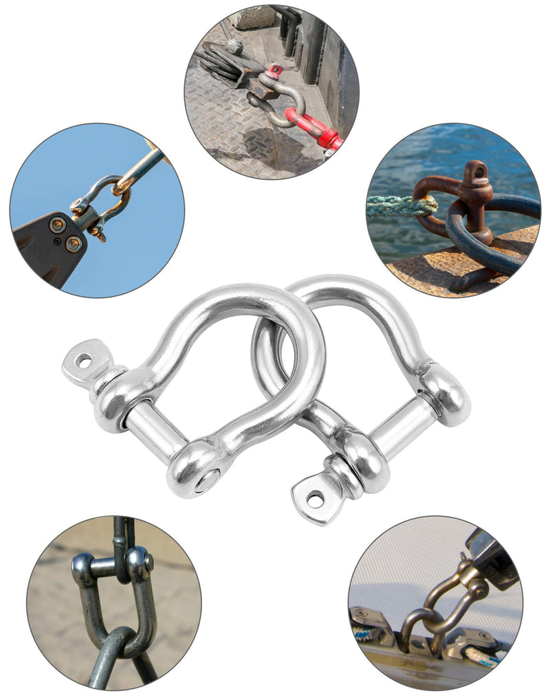 [Australia - AusPower] - QWORK 1/4" D-Ring Shackles, 20 Pcs 304 Stainless Steel Bow Shackle, Safety Chain Shackle, Heavy Duty Anchor Shackle Chains Wirerope Lifting for Rigging, Towing, Anchor 