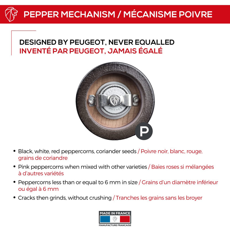 [Australia - AusPower] - Peugeot - Paris Manual Pepper Mill - Adjustable Grinder - Beechwood, Gloss Black 