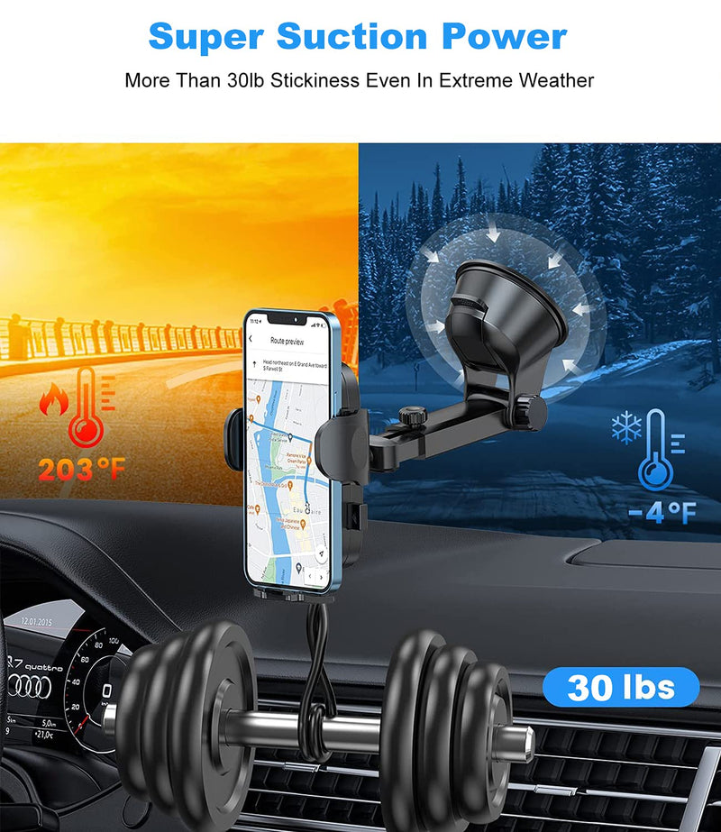 [Australia - AusPower] - Car Phone Mount, [Thick Case & Big Phones Friendly] Long Arm Suction Cup Phone Holder for Car Dashboard Windshield Air Vent Hands Free Clip Phone Holder Compatible with iPhone Samsung All Phones&Cars 