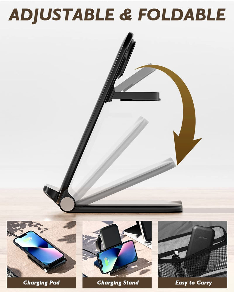 [Australia - AusPower] - Wireless Charging Station, HeanYosn Foldable 15W 3 in 1 Fast Wireless Charger Stand Dock Compatible with iPhone 13/Pro/Max/12/11/XS/XR/X/8, Apple Watch 7/6/SE/5/4/3/2, AirPods Pro/2 OJD-76-Black 