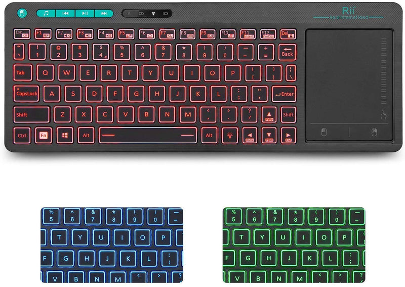 [Australia - AusPower] - Rii K18 Plus Wireless 3-LED Color Backlit Multimedia Keyboard with Multi-Touch Big Size Trackpad,Rechargable Keyboard for Android TV Box,PC,Smart TV,Xbox,Raspberry Pi, HTPC IPTV,Windows, MacOS 2.4GHz 