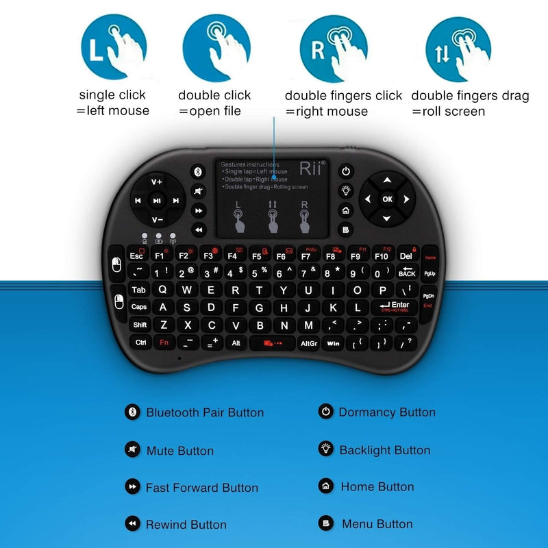 [Australia - AusPower] - Rii i8 2.4G Mini Wireless Keyboard with Touchpad＆QWERTY Keyboard, Portable Wireless Keyboard with USB Receiver Remote Control for laptop/PC/Tablets/ Windows/Mac/TV/Xbox/PS3/Raspberry Pi .Black 