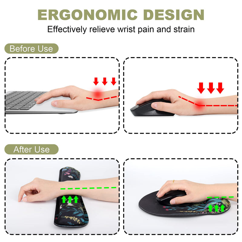 [Australia - AusPower] - Ergonomic Mouse Pad Wrist Support and Keyboard Wrist Rest, Mousepad with Wrist Rest, Memory Foam Keyboard Pad, Easy Typing, Pain Relief, Perfect for Gaming, Computer, Laptop,Office, Garden Flowers 