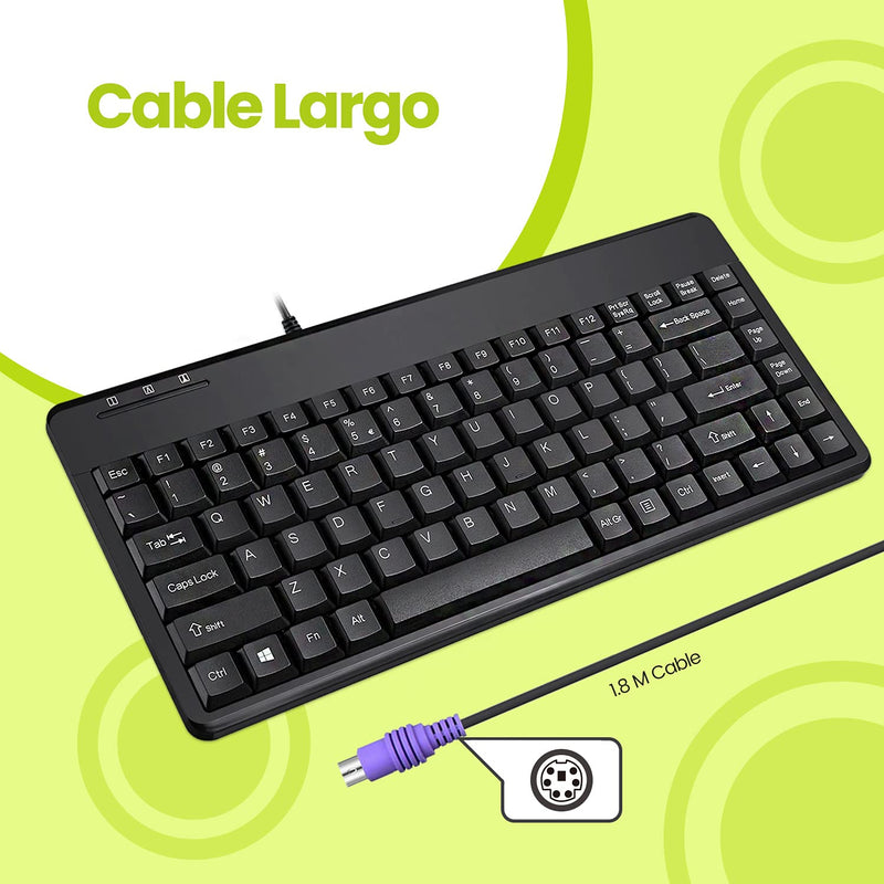 [Australia - AusPower] - Perixx PERIBOARD-409P ES Mini Teclado con PS2 Cable - 314x146x20mm - Negro - QWERTY Español 
