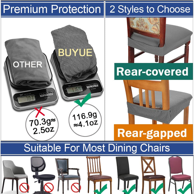 [Australia - AusPower] - BUYUE Luxury Dining Room Chair Covers, 16-20" Easy Installation Stretchable Jacquard Armless Chair Upholstered Protectors, Rear-Covered, Set of 4, Beige 4pcs/Rear-covered 