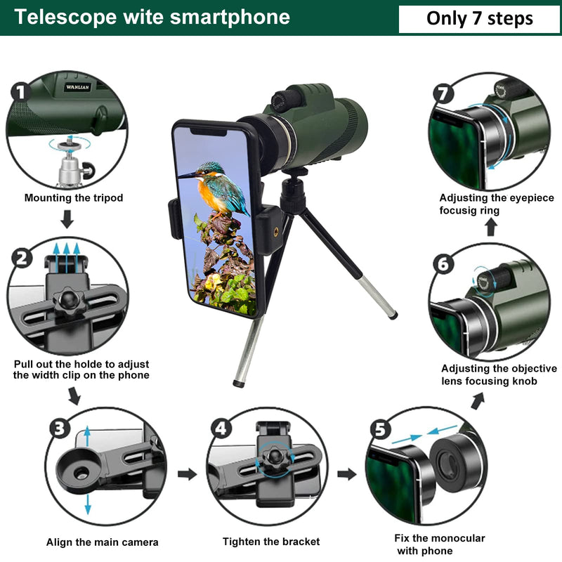 [Australia - AusPower] - 40X60 Monocular Telescope High-Power Low-Light-Vision - for Adults with Smartphone Holder-for Stargazing Bird Watching Hunting Hiking Camping Gifts for Man 