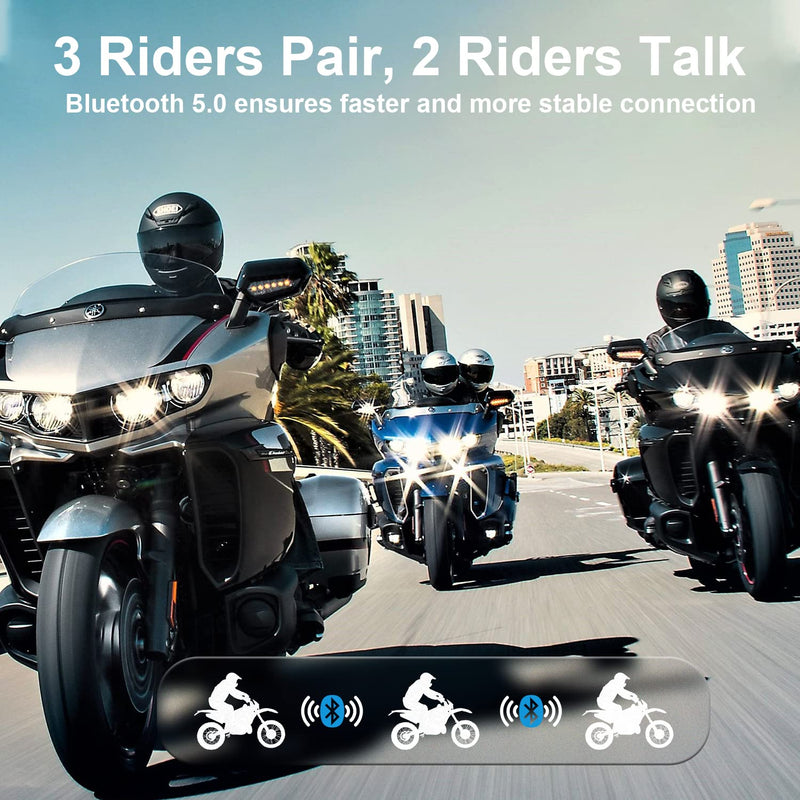 [Australia - AusPower] - Motorcycle Communication System Bluetooth 5.0 FreedConn T-COMVB Helmet Bluetooth Headset for Motorbike Skiing 2~3 Riders Pairing/ 800M Range/Music Sharing/ 1 Pack Changeable Hard & Soft Mic 1 Pack - BT 5.0 Version 