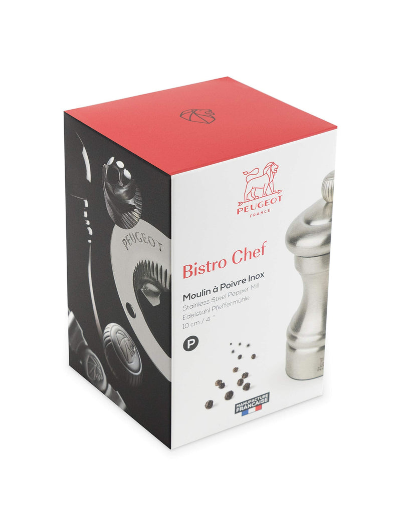 [Australia - AusPower] - Peugeot Bistro Chef Pepper Mill, 10cm/4", Stainless Steel 