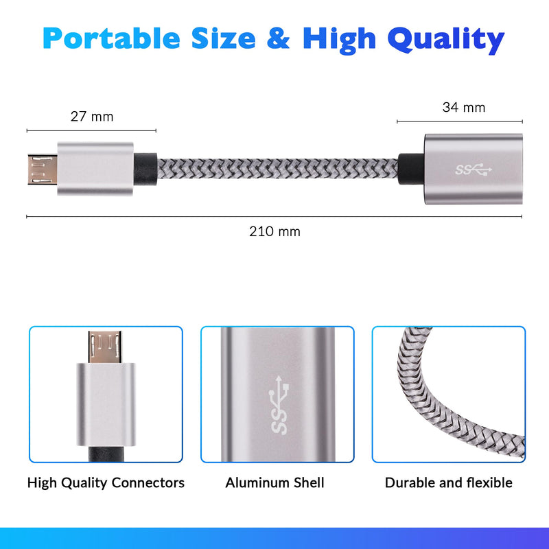 [Australia - AusPower] - Togconn Micro USB to USB Adapter, Micro USB 2.0 OTG Cable 2 Pack, Nylon Braided, Aluminum Shells, USB Male to USB Female for S7 LG, Flash Drive, Mouse, Keyboard, Game Controller Micro USB Male to USB A Female 