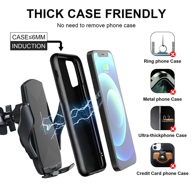 [Australia - AusPower] - Wireless Car Charger,Qi 15W Fast Charging Automatic Clamping Car Phone Holder Mount, Air Vent Car Phone Holder for iPhone 13/13 Pro/12 Pro Max/12 pro/12/11/X/8, Samsung Galaxy Series etc… Black-vent 