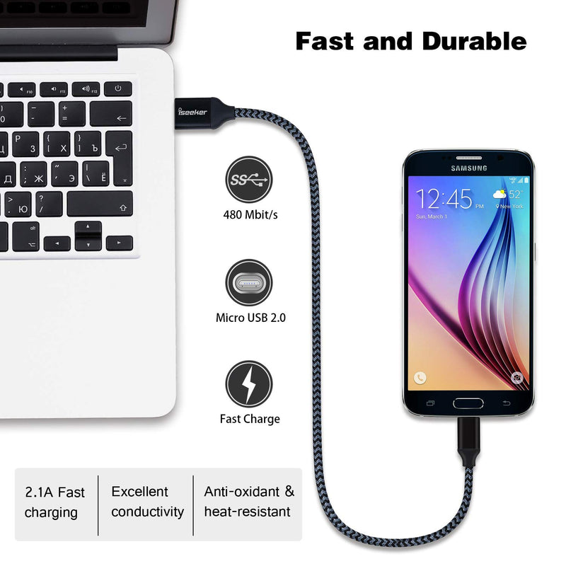 [Australia - AusPower] - Short Micro USB Charger, iSeeker 3Pack 1.5ft/50cm High Speed Micro-USB to USB 2.0 Cable Sync & Charge Cord Compatible for Samsung Galaxy S7 Edge/S6, Nexus, Motorola, Android Smartphone, Camera 