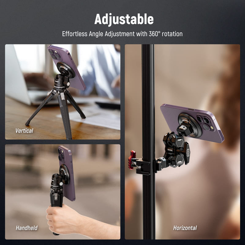 [Australia - AusPower] - NEEWER Magnetic Phone Tripod Mount Adapter with 1/4" Holes Compatible with iPhone MagSafe Selfie Stick for 14 Pro/Pro Max/Plus/Mini 13 12, Phone Holder for Ring Light Video Recording, PA010 