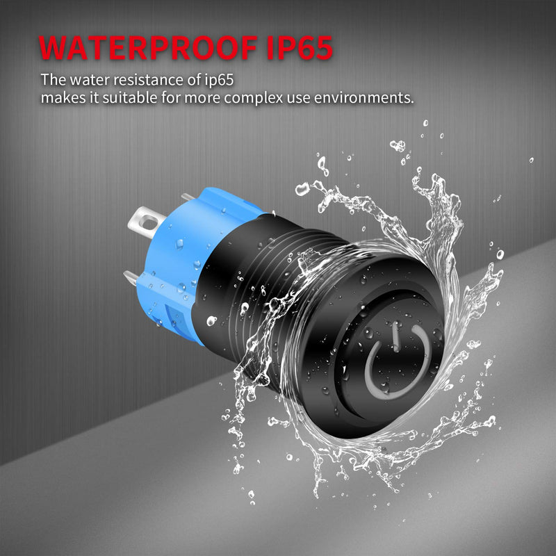[Australia - AusPower] - DaierTek 6pcs Latching Push Button Switch 12V LED Blue Waterproof ON Off Maintained 12 Volt 12mm Small Round Metal Black Wired for Marine Boat Car Truck 