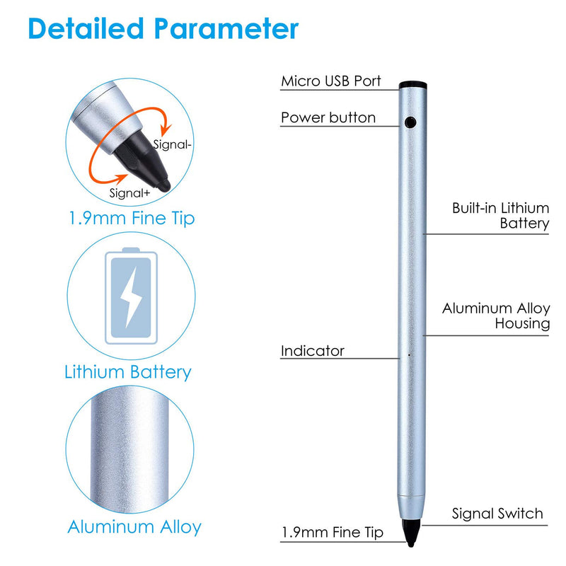 [Australia - AusPower] - Active Stylus for iPad Pro/Mini/Air/iPhone/Samsung/Surface Fine Tip offering Accurate Writing/Drawing Experience for Touchscreen Smartphones,Tablets,Notebooks (ice Blue) ice blue 