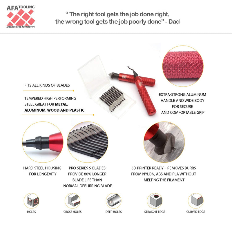 [Australia - AusPower] - AFA Tooling Deburring Tool with 10 High-Speed Steel Rotary Burr Removal Blades and 2 Countersink Hand Reamers Deburring Tool + 2 Reamers + 10 Blades 