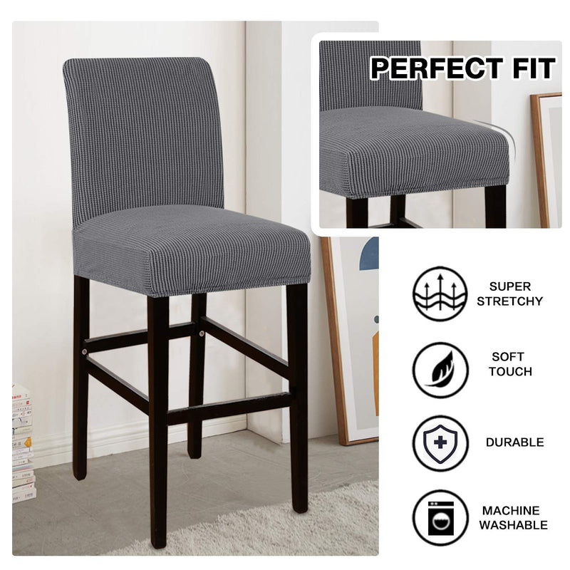 [Australia - AusPower] - High Stretch Bar Stool Cover Pub Counter Stool Chair Slipcover for Dining Room Cafe Furniture Chair Seat Cover Stretch Protectors Non Slip with Elastic Bottom Set of 2, Gray Grey 