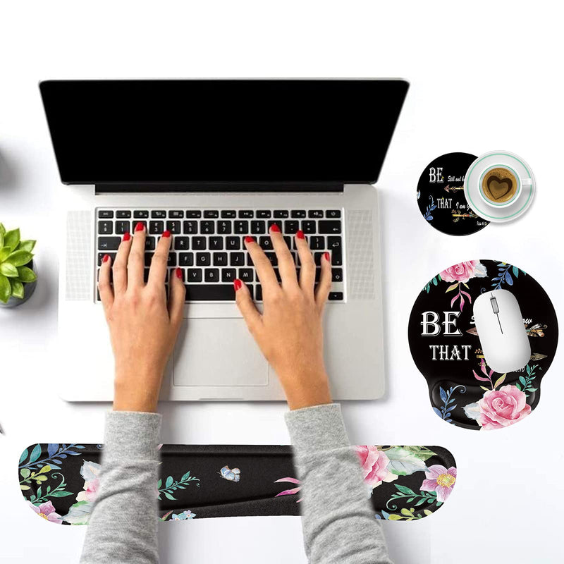 [Australia - AusPower] - Keyboard Wrist Rest and Mouse Pad Wrist Support Set with Coffee Coaster, Non-Slip PU Base for Gaming and Office, Comfortable & Lightweight for Easy Typing & Pain Relief,Flower Bible Verse Psalm 46:10 Flower Bible Verse Psalm 46:10 