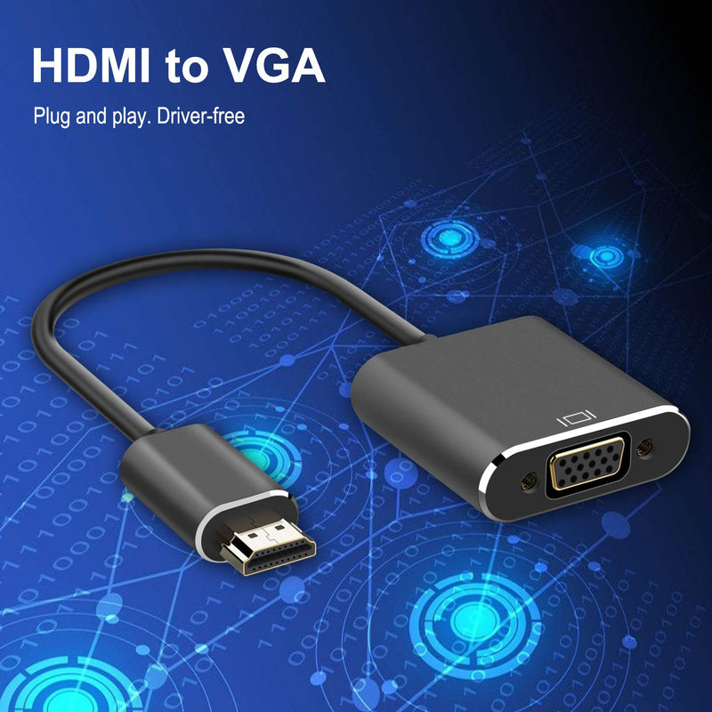 [Australia - AusPower] - Pasow HDMI to VGA Adapter HDMI Male to VGA Female Adapter Video Monitor Converter 1080P for PC, Projector, HDTV (Black) Black 