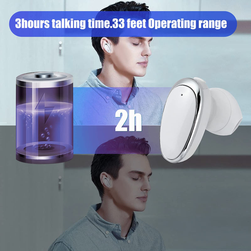 [Australia - AusPower] - Earbuds Headphones, Slim Bluetooth Headset, Wireless Bluetooth Earpiece V5.0 Hands-Free Earphones with Built-in Mic for Driving Business Office Home (Beans, Button-White-MB10) Beans 