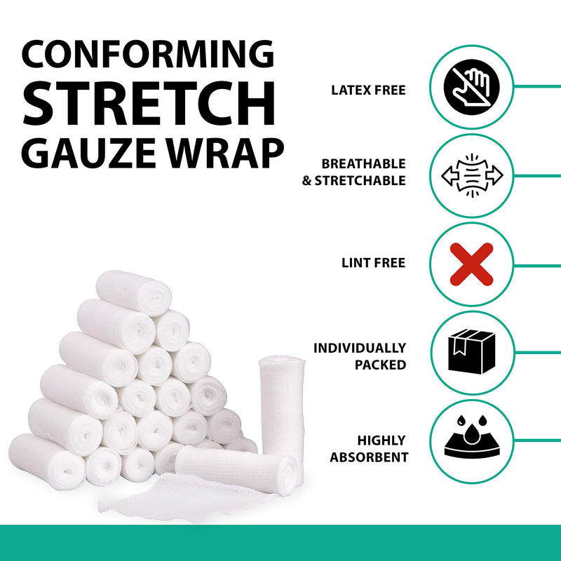[Australia - AusPower] - D&H Medical Pack of 24 Gauze Bandage Roll 4 Inches x 4 Yards - Medical Gauze Wrap for Wounds Care - Easy to Use Cotton Sterile Gauze Rolls for Hand Wrap Dressing Ankles & Knees 