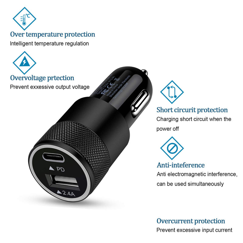 [Australia - AusPower] - Rapid USB C Car Charger for Samsung Galaxy S22/S21/S20/Ultra/Plus/Note 20/10/9/8/S10/S10e/S9/A72/A52s/A13,PD3.0 Dual USB 30W Fast Car Charger Adapter+USB-C to USB-C Cable 6ft+USB A to Type C Cable 3ft black,white,white 