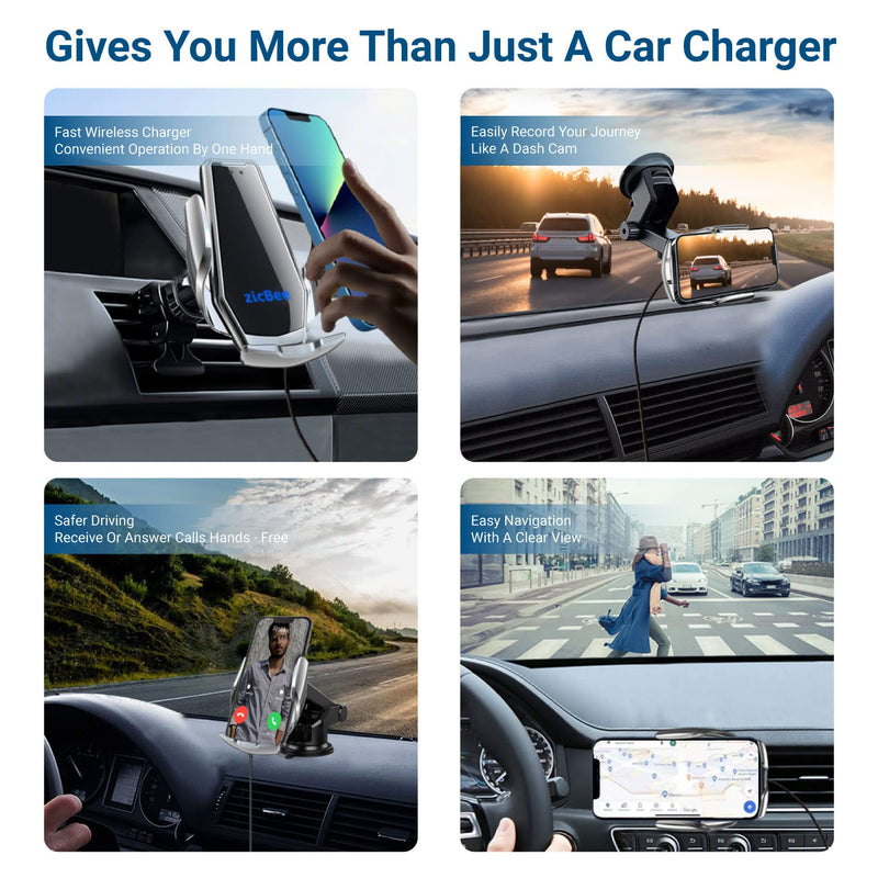 [Australia - AusPower] - Wireless Car Charger-15W Qi Fast Charging Mount Windshield Dashboard Air Vent Phone Holder for iPhone 13/12/11/Mini/Pro/Pro Max/XR/X/Xs/XSmax/SE/8 Plus/8, Samsung S22/S21/S20/Ultra/Plus/Note10/9/8/LG Silver 