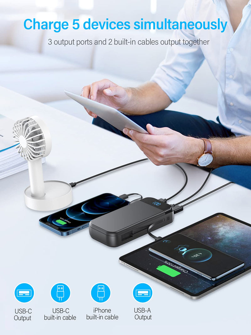 [Australia - AusPower] - Portable Charger 32000mAh, BLJIB 22.5W QC 3.0 PD 20W Smart LED Display Fast Charging Built in Cables Power Bank, External Battery Pack Charge 5 Devices Compatible with Cellphones 