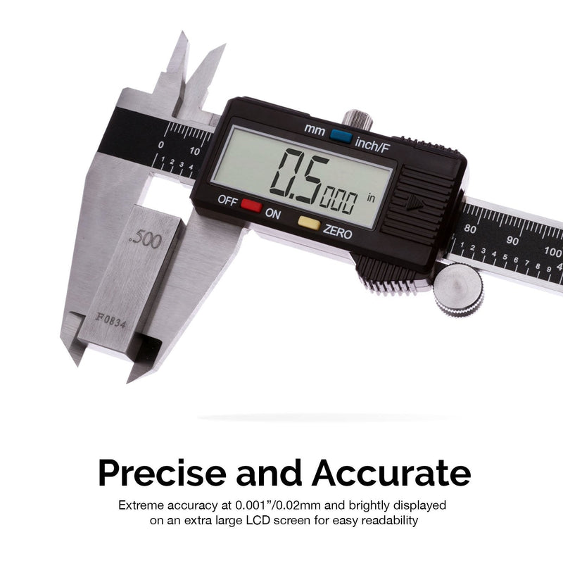 [Australia - AusPower] - NEIKO 01407A Electronic Digital Caliper | 0-6 Inches | Stainless Steel Construction with Large LCD Screen | Quick Change Button for Inch/Fraction/Millimeter Conversions 6 inch 6" BLACK 
