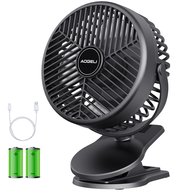 [Australia - AusPower] - AOGELI 10000 mah clip on fan Battery Powered Fan for Camping Fan Rechargeable Fan Small Battery Fan Clip On Fan For Bed Grow Tent Fan black Dark Black 10000 