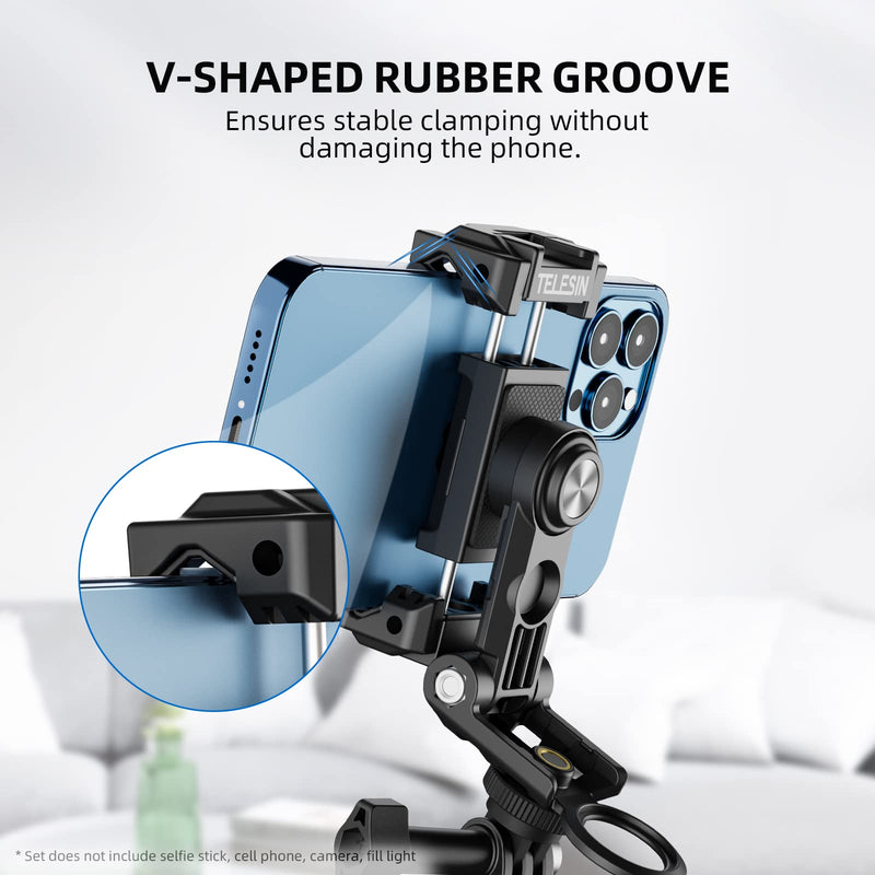 [Australia - AusPower] - TELESIN Phone Tripod Mount Holder Adapter, Adjustable Cell Phone Stand Holder with Cold Shoe, Smartphone Clamp Vertical Horizontal Bracket for iPhone 14 13 12 11 Pro Android Samsung Galaxy Accessories 