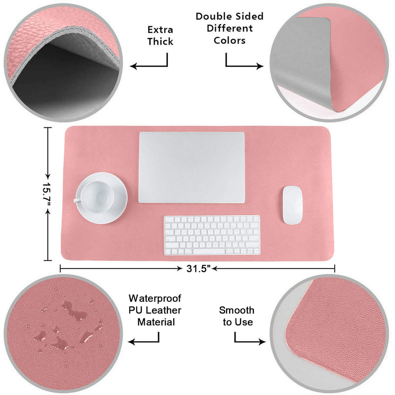 [Australia - AusPower] - Computer Desk Pad,Dual-Sided Multifunctional Desk Pad,Keyboard and Mouse Pad,Leather Mouse Pad,Waterproof Desk Writing Pad for Office & Home(31.5" x 15.7") Pink Medium 