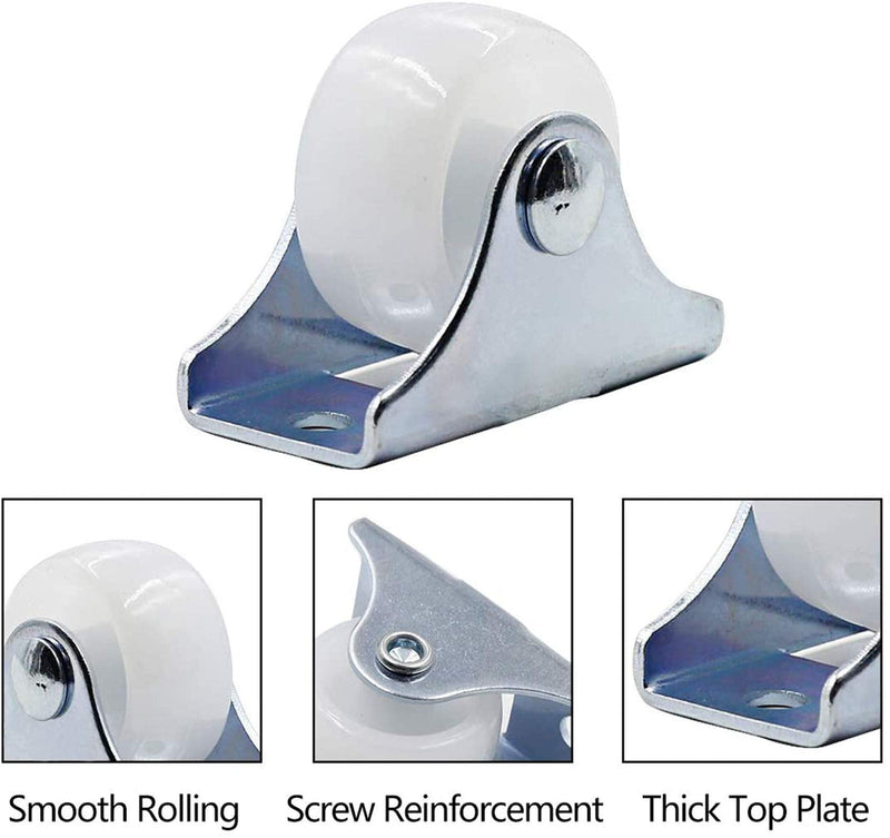 [Australia - AusPower] - Luomorgo 12 Pack 1" Caster Wheels Rigid Fixed Non Swivel Casters with Metal Top Plate Hard Plastic Wheels for Furniture, Silver 