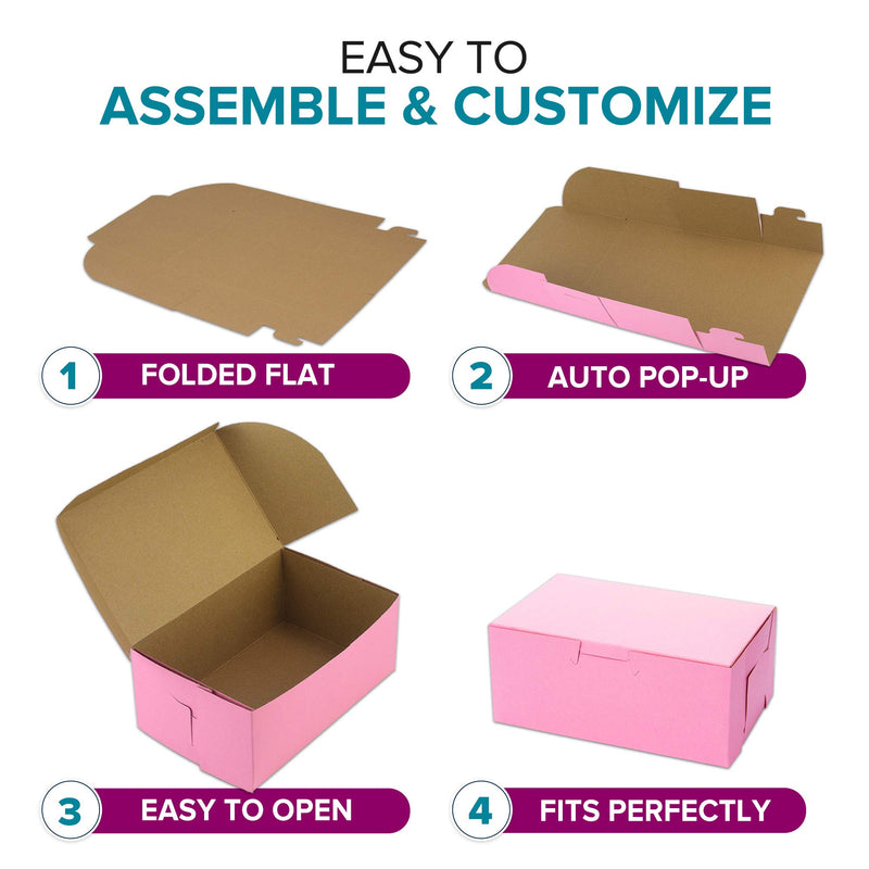 [Australia - AusPower] - [10 Pack] Pink Bakery Boxes - 6.5 x 4 x 2.75 Inches Pink Cake Boxes - Pastry Box for Cupcakes, Desserts, Cookies, Candies - Ideal Packaging for Bakeries and Home-Made Baked Favors, and Gifts 10 6.5 x 4 x 2.75" 