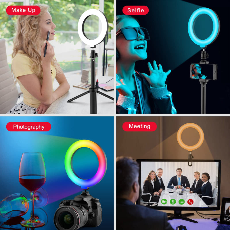 [Australia - AusPower] - 6.3'' RGB Ring Light with Stand and Phone Holder Laptop Adapter, Video Conference Lighting with 26 RGB Modes,3 Normal Colors,6 Dynamic Speed Regulation Selfie LED Light for Makeup,Live,YouTube,TIK Tok 