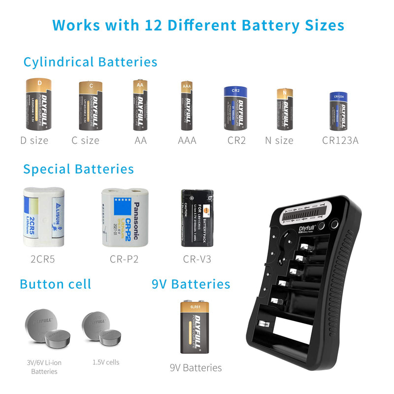 [Australia - AusPower] - Battery Tester, Dlyfull LCD Display Universal Battery Checker for AA AAA C D 9V CR2032 CR123A CR2 CRV3 2CR5 CRP2 1.5V/3V Button Cell Batteries, 1x AAA Batteries Included 