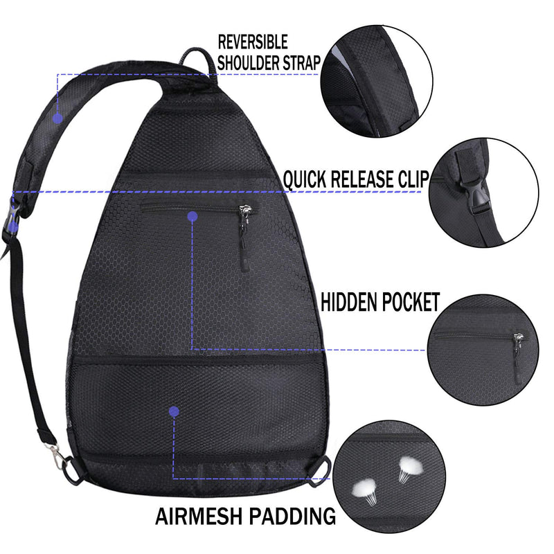 [Australia - AusPower] - LLYWCM Pickleball Bag | Sling Bags - Reversible Crossbody Sling Backpack for Pickleball Paddle, Tennis, Pickleball Racket and Travel for Women Men Black 