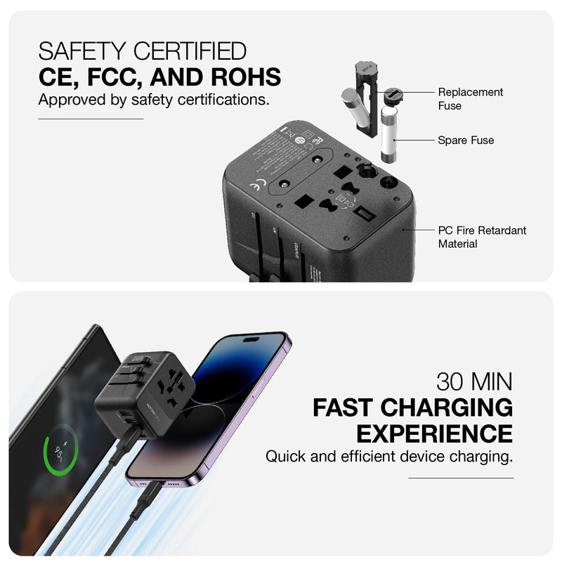 [Australia - AusPower] - AMAZINGTHING Universal Travel Adapter Worldwide, 35W GaN International Travel Plug Adapter with 3 USB-C and 2 USB-A Ports, Charger with UK EU AU US JP CN Plugs for Tablets and Phones, Explorer Pro 