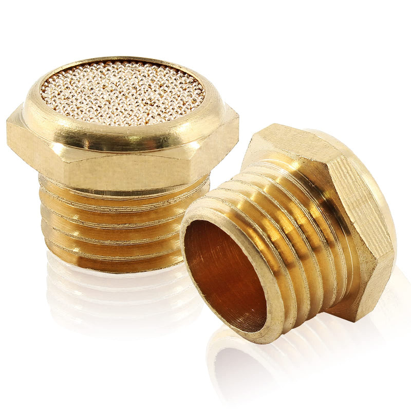 [Australia - AusPower] - Jiozermi 12 Pcs Pneumatic Sintered, Brass Air Pneumatic Muffler Silencer, Pneumatic Exhaust Muffler, 1/4 NPT Male Air Silencer Fitting Flat 