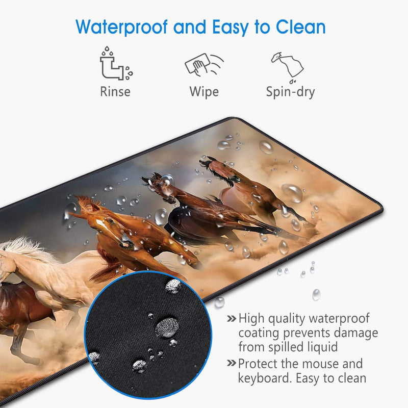 [Australia - AusPower] - Desk Pad Mat Gaming Mouse Pads with Coasters, Office Desk Mat 31.5" ×11.8" Large Gaming Mouse Pad Durable Extended Computer Mouse Pad with Non-Slip Rubber Base for Office & Home (Galloping Horse) Galloping Horse 