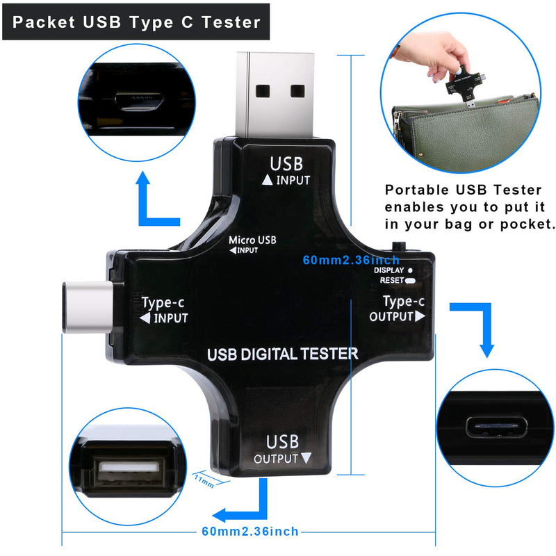 [Australia - AusPower] - Eversame 2 in 1 Type C USB Tester Color Screen LCD Digital Multimeter, USB C Voltage Current Voltmeter Amp Volt Ammeter Detector USB Cable Charger Indicator DC3.6-30V/0-5.1A 