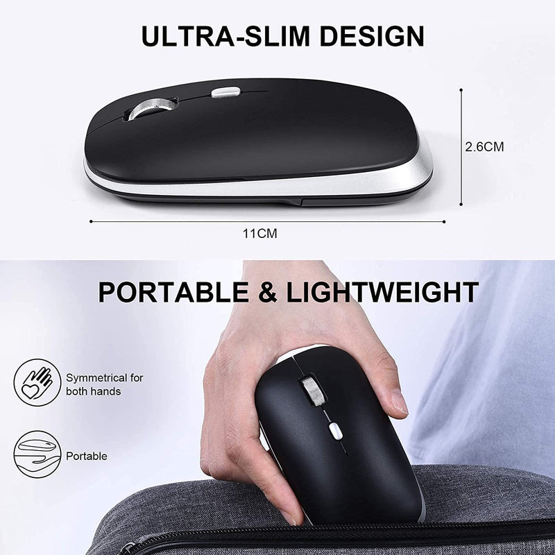 [Australia - AusPower] - Bluetooth Mouse, PINKCAT Silent Mouse Wireless, Bluetooth 5.0/4.0 Portable Slim Wireless Mouse, Optical Cordless Mouse for Laptop, ipad, MacBook Pro / Air, Mac, PC, Tablet, Chromebook, Surface Pro black 